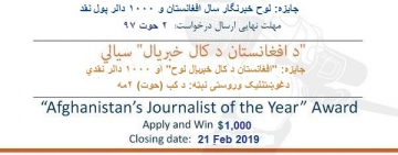 برنامه رقابتی «خبرنگار سال افغانستان-۹۷» متقاضی می‌پذیرد